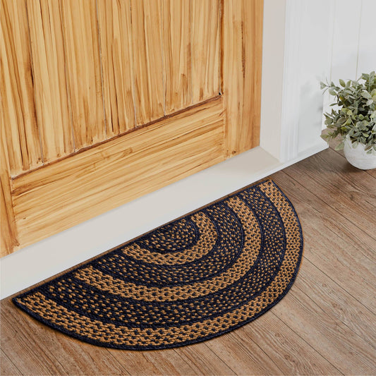 Farmhouse Black and Tan Half Circle Braided Rug 16.5x33" - with Pad