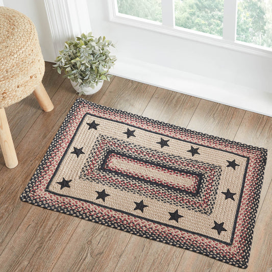 Colonial Star Rectangle Braided Rug 24x36" - with Pad