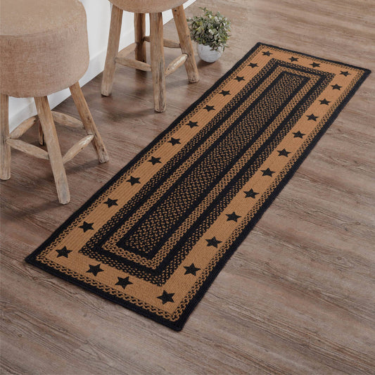 Farmhouse Star Rectangle Braided Rug 24x78" Runner - with Pad