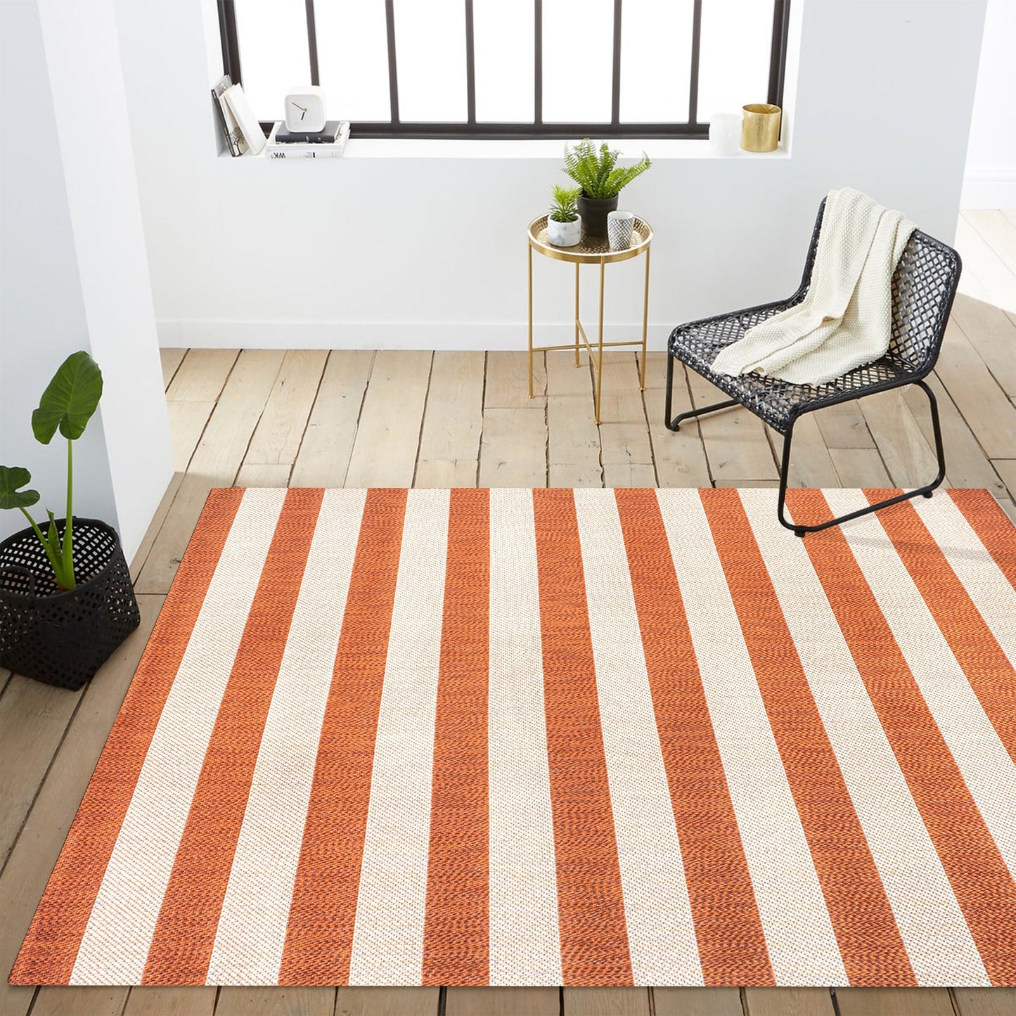 Two-Tone Wide Stripe Indoor/Outdoor Area Rug (5 Colors, 5 Sizes)