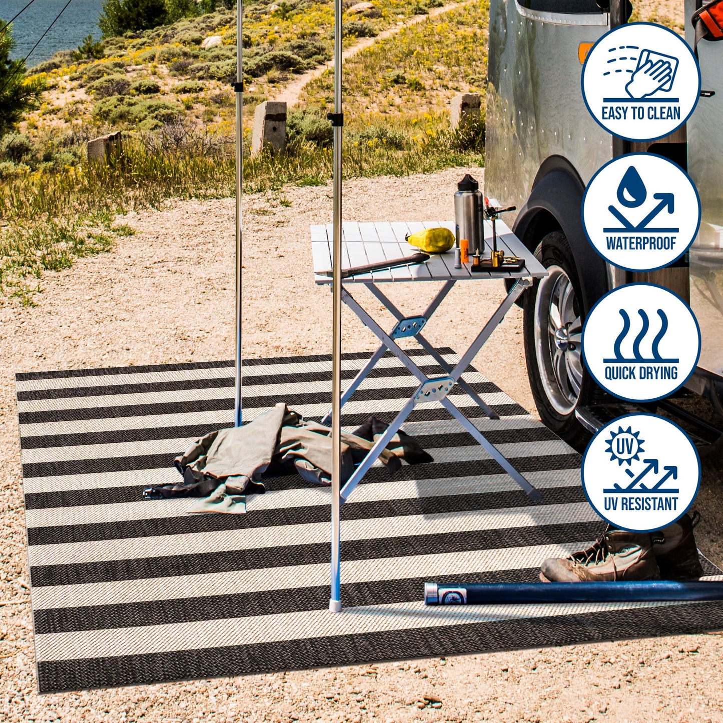 Two-Tone Wide Stripe Indoor/Outdoor Area Rug (5 Colors, 5 Sizes)