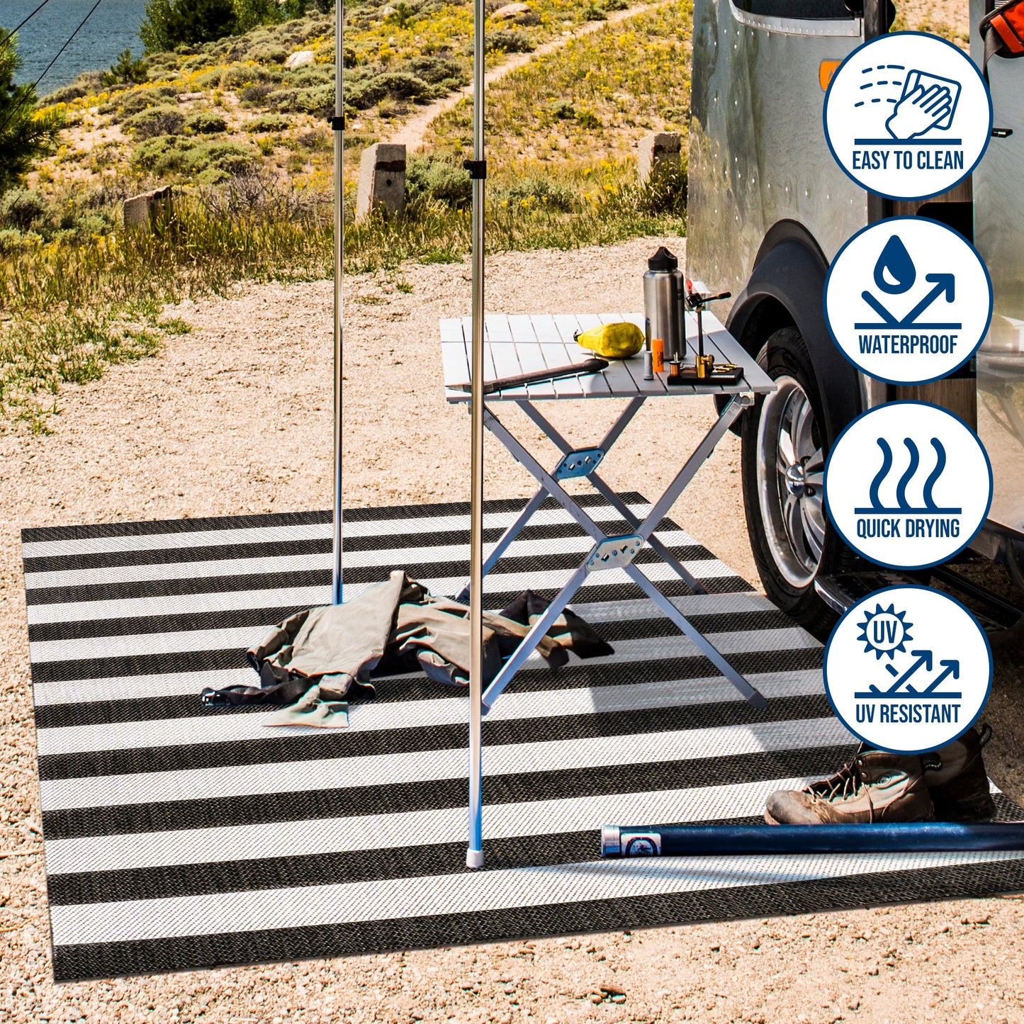 Two-Tone Wide Stripe Indoor/Outdoor Area Rug (5 Colors, 5 Sizes)