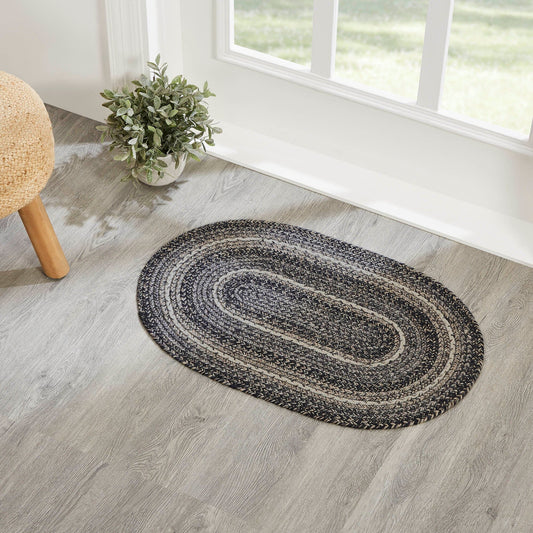 Sawyer Mill Black Oval Braided Rug 20x30" - with Pad