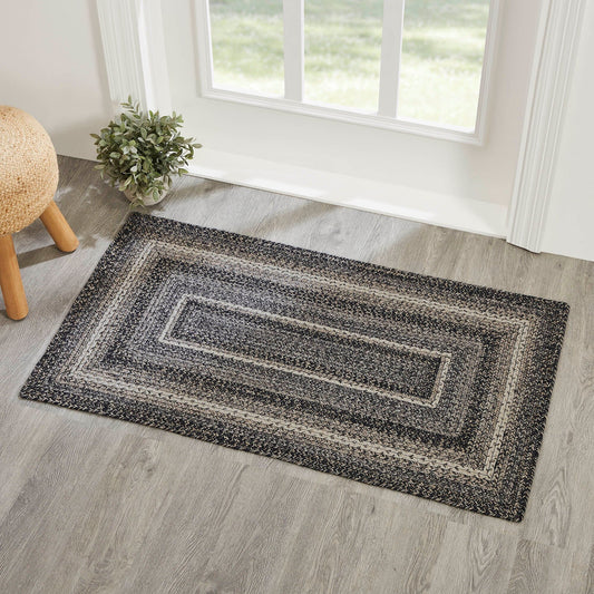 Sawyer Mill Black Rectangle Braided Rug 27x48" - with Pad