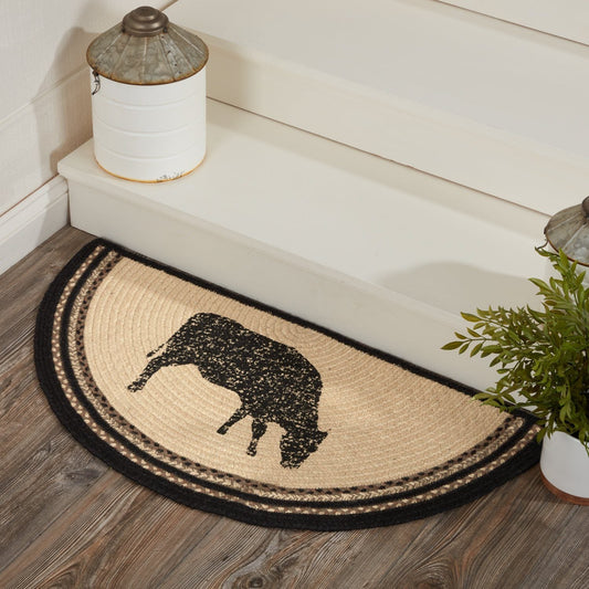 Sawyer Mill Charcoal Cow Half Circle Braided Rug 16.5x33"