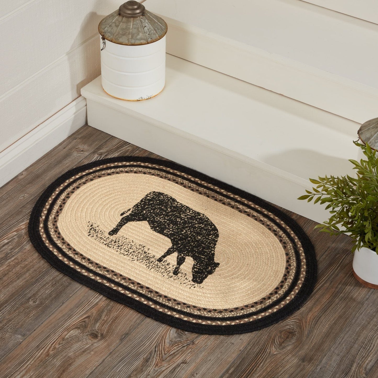 Sawyer Mill Charcoal Cow Oval Braided Rug 20x30"