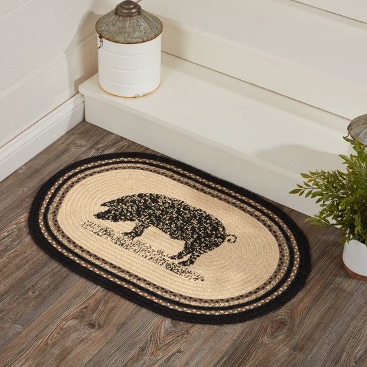 Sawyer Mill Charcoal Pig Oval Braided Rug 20x30"
