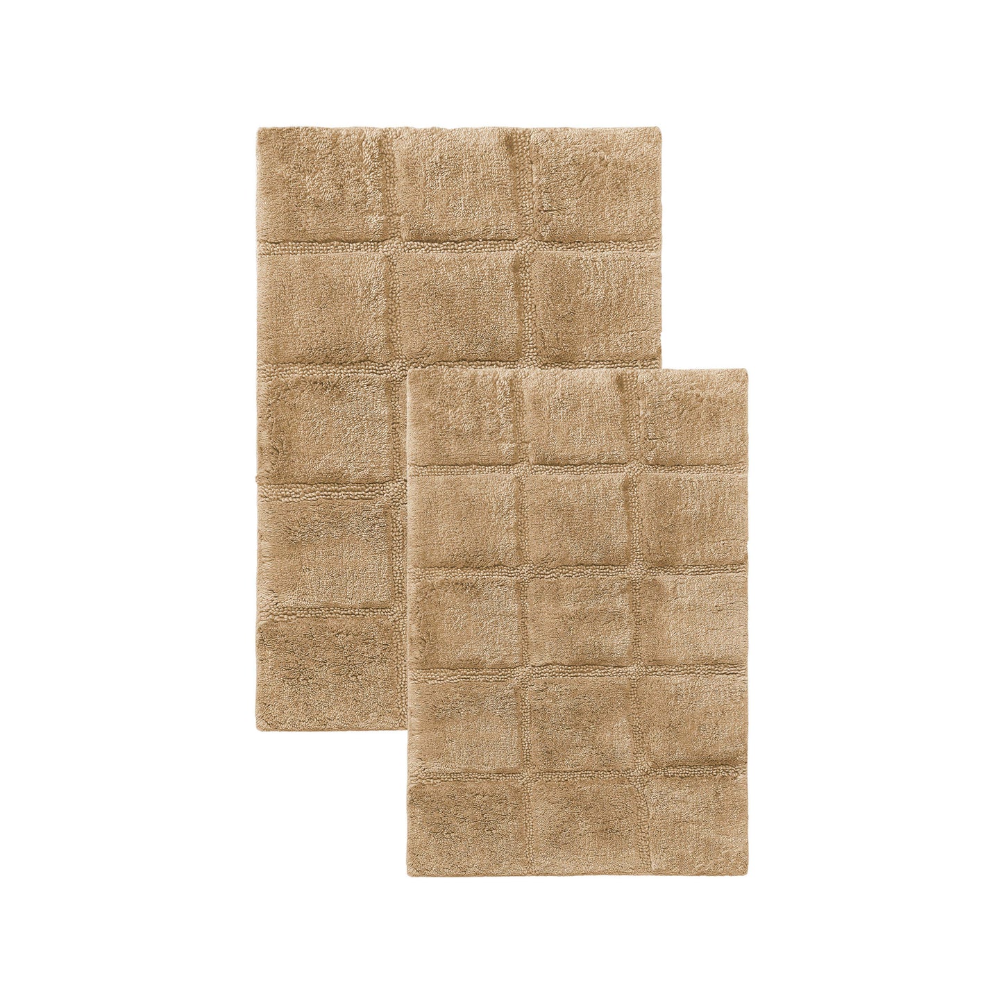 Solid Cotton 2 Piece Checkered Non Slip Bath Rug Set