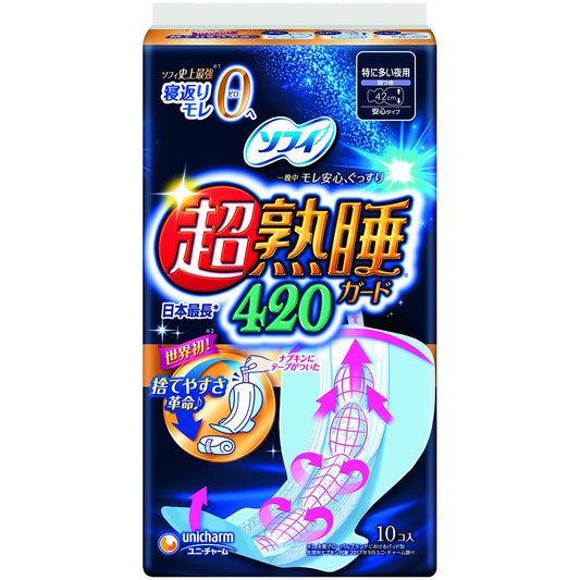Unicharm Sophie Super Sound Sleep Guard 420 Japan Wings 10 Sanitary Napkins