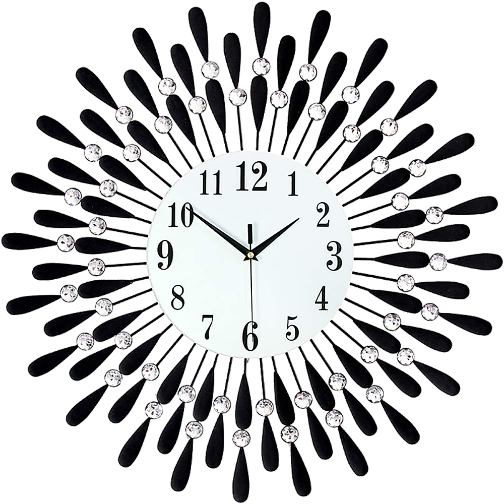 Large Modern 3D Crystal Wall Clock Luxury Art Metal Round Home Decor