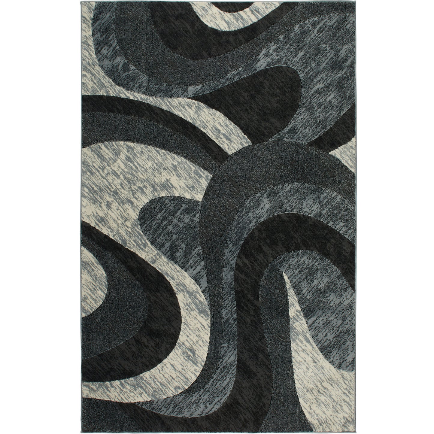 5'3" x 7'2" Abstract Swirl Area Rug Stain Resistant, Grey/Ivory