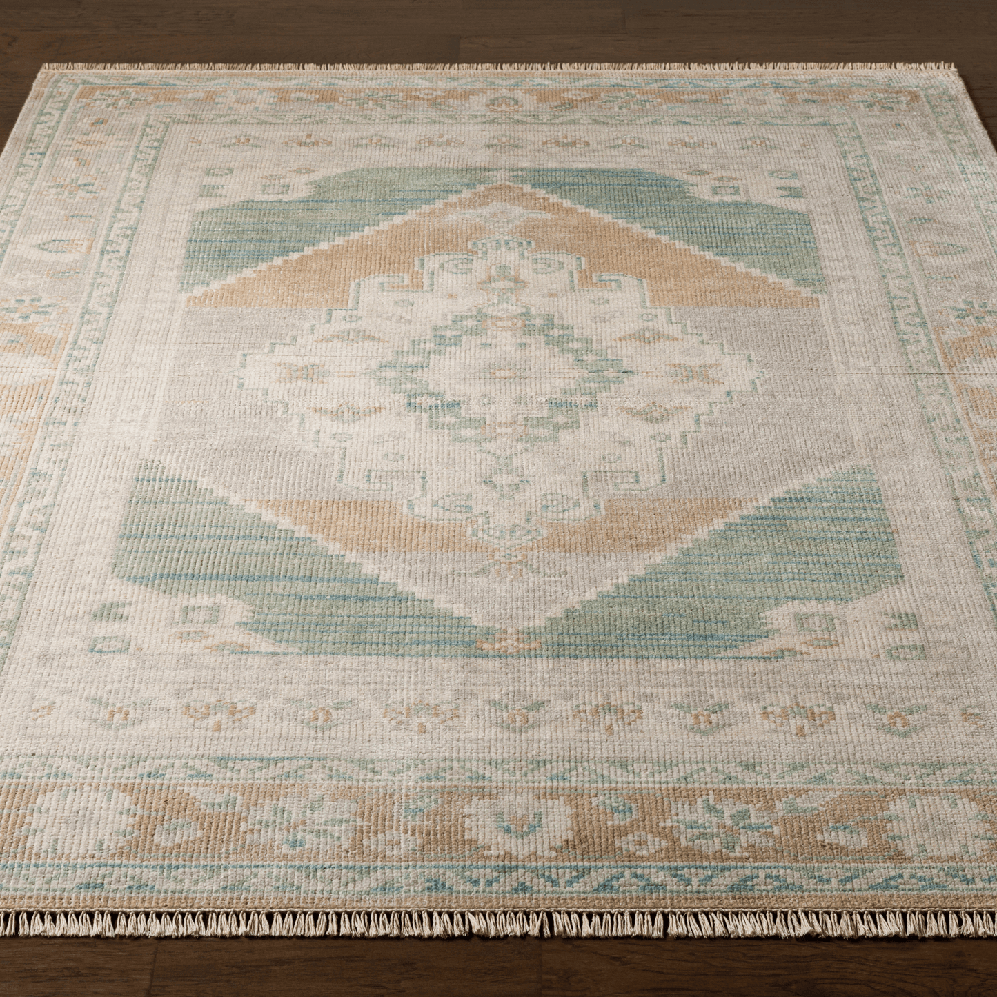 Anadolu Beige & Seafoam Wool Blend Area Rug - Available in a Variety of Sizes