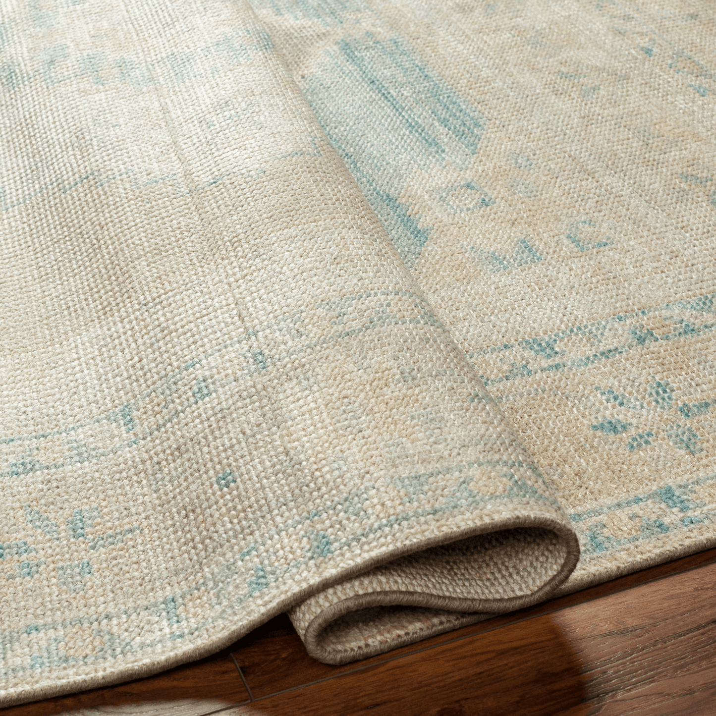 Anadolu Beige & Seafoam Wool Blend Area Rug - Available in a Variety of Sizes