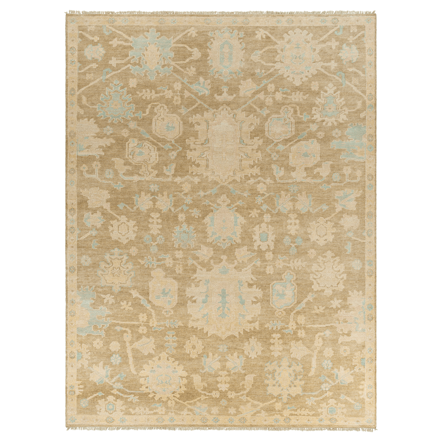 Antalya Beige & Blue Floral Wool Area Rug - Available in a Variety of Sizes