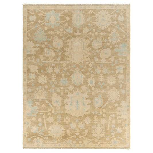 Antalya Beige & Blue Floral Wool Area Rug - Available in a Variety of Sizes