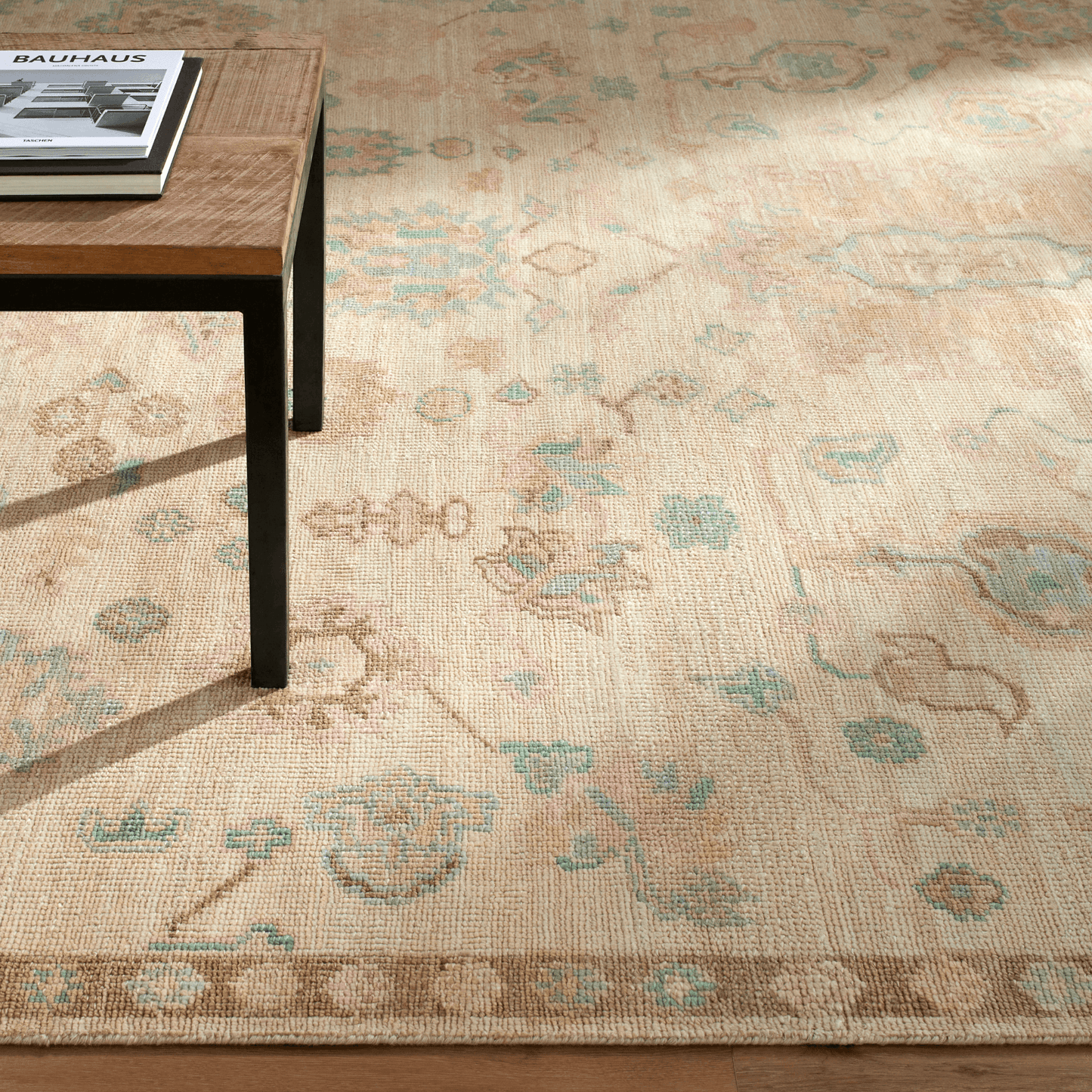 Creamy Beige, Brown & Blue Floral Wool Area Rug - Available in a Variety of Sizes