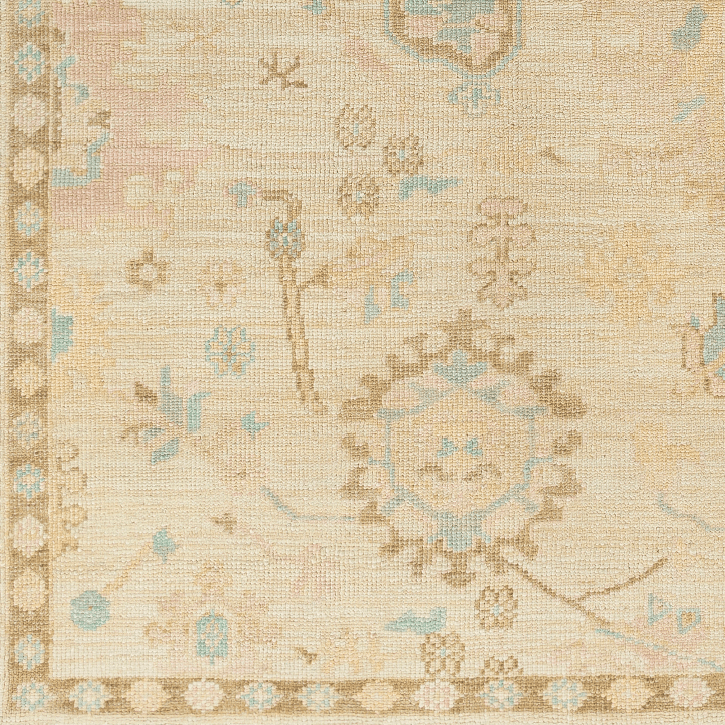 Creamy Beige, Brown & Blue Floral Wool Area Rug - Available in a Variety of Sizes