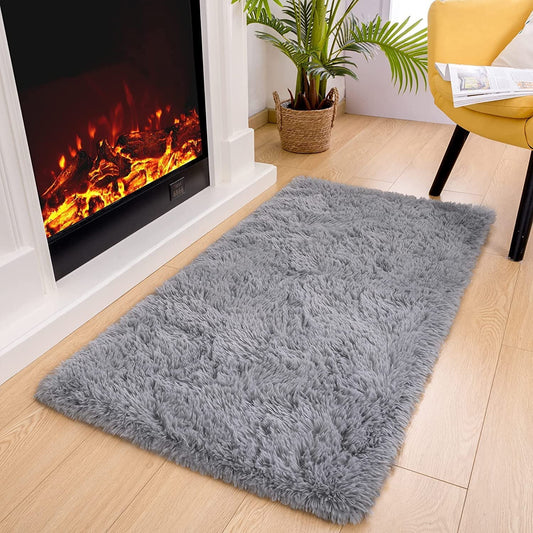 Area Rug Soft Fluffy in Gray Size 2X3 Feet