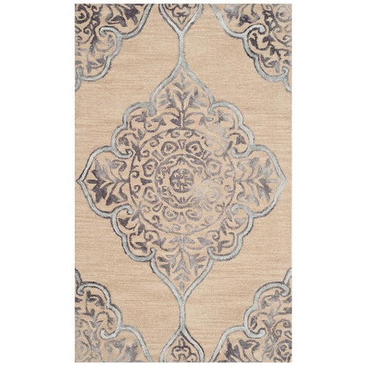 Throw Rug Area Dip Dye Beige / Blue 3 ft x 5 ft Indoor Medallion Floral Pattern