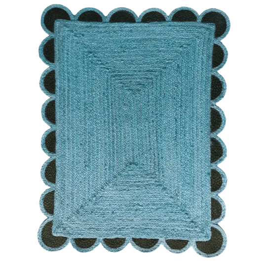 Black and Blue Scallop Jute Rug