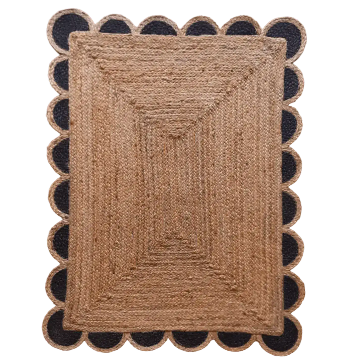 Black and Natural Scallop Jute Rug