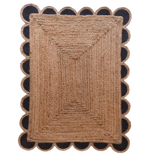 Black and Natural Scallop Jute Rug