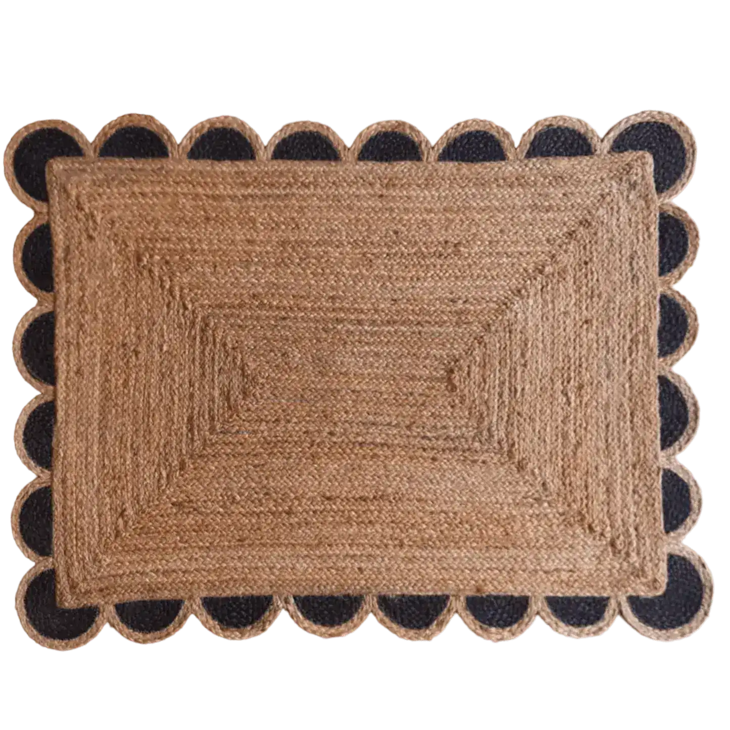 Black and Natural Scallop Jute Rug