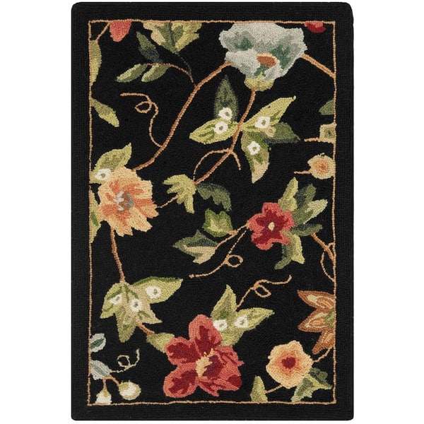 3x5 ft. Floral Throw Rug Area Gradient Border, Black