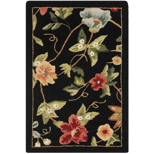 3x5 ft. Floral Throw Rug Area Gradient Border, Black