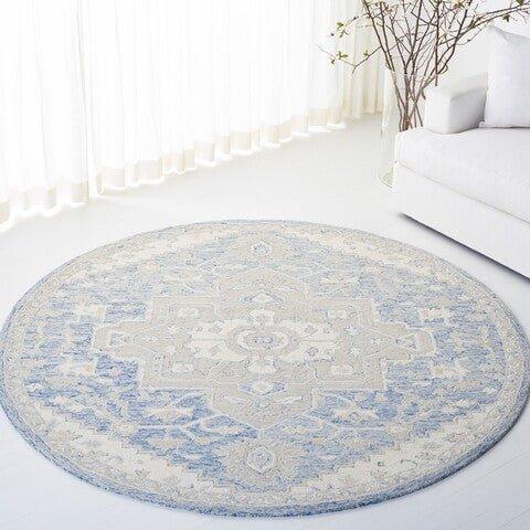 Blue & Ivory Traditional Hand Woven Wool Area Rug