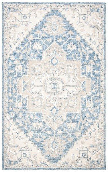 Blue & Ivory Traditional Hand Woven Wool Area Rug