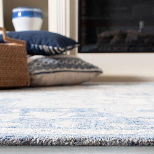Blue & Ivory Traditional Hand Woven Wool Area Rug