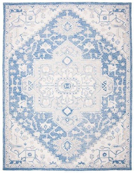 Blue & Ivory Traditional Hand Woven Wool Area Rug