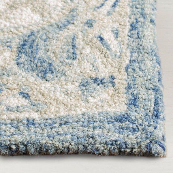 Blue & Ivory Traditional Hand Woven Wool Area Rug