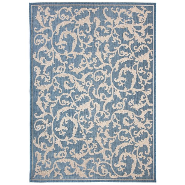 4 ft x 6 ft Throw Area Rug Water Resistant, Blue/Natural
