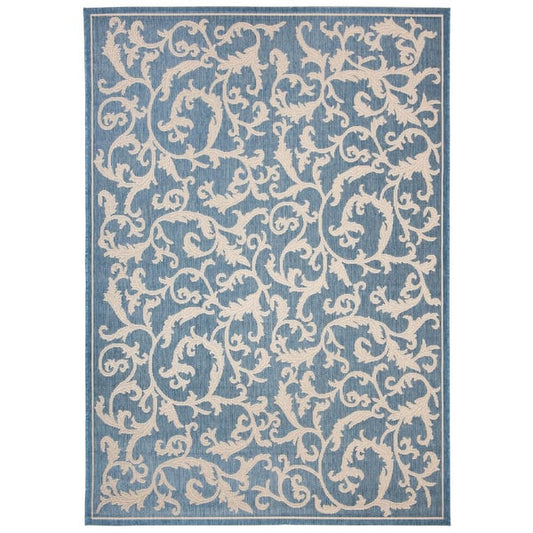 4 ft x 6 ft Throw Area Rug Water Resistant, Blue/Natural