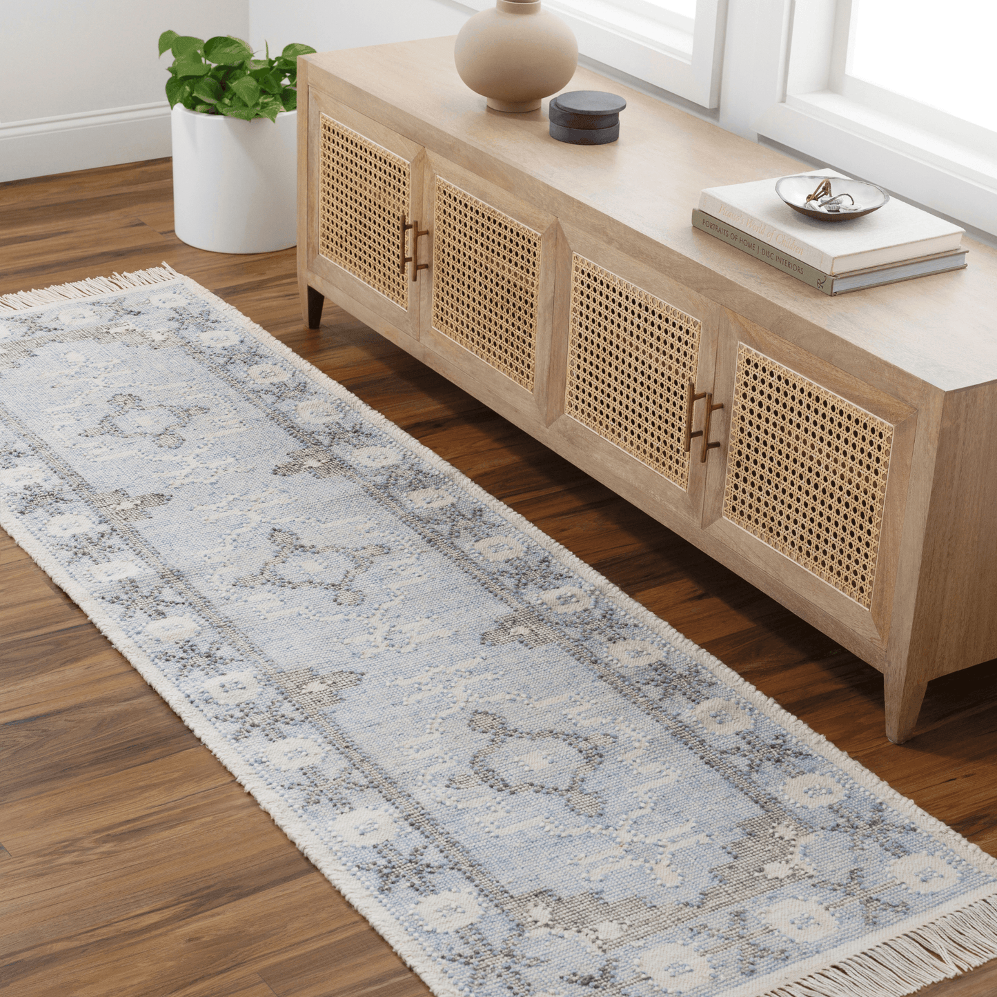 Bursa Blue & Cream Recycled PET Yarn Area Rug - Available in a Variety of Sizes