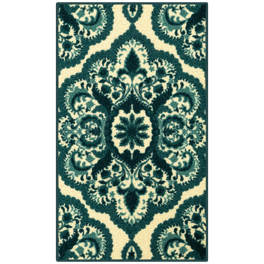 Area Rug Medallion in Teal Blue 20x34 Inches