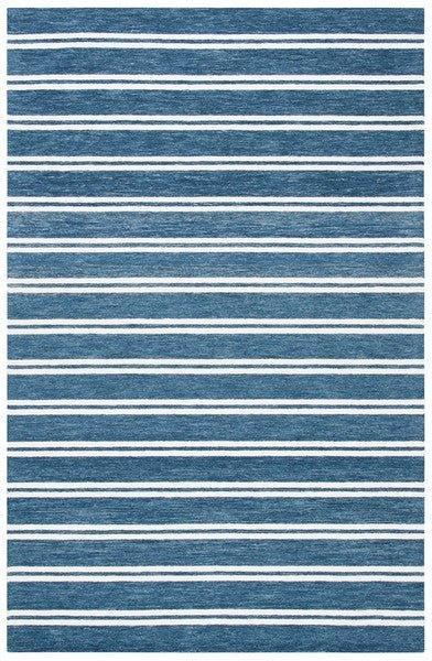 Deep Blue & Ivory Hand Tufted Striped Area Rug