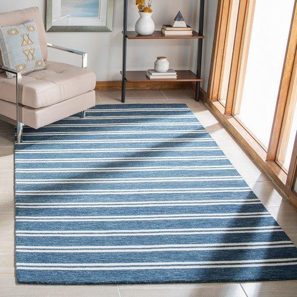 Deep Blue & Ivory Hand Tufted Striped Area Rug