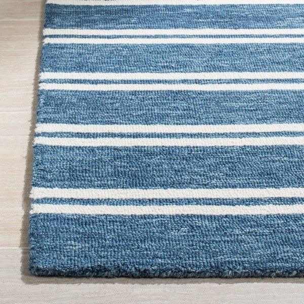 Deep Blue & Ivory Hand Tufted Striped Area Rug