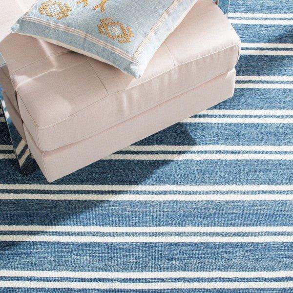 Deep Blue & Ivory Hand Tufted Striped Area Rug