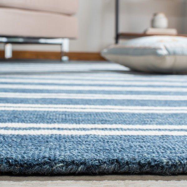Deep Blue & Ivory Hand Tufted Striped Area Rug