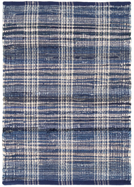 Denim Plaid Handwoven Cotton Rug