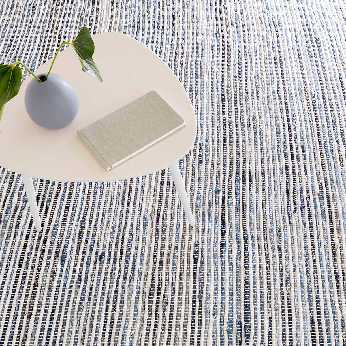 Denim Rag Ribbed Woven Cotton Rug