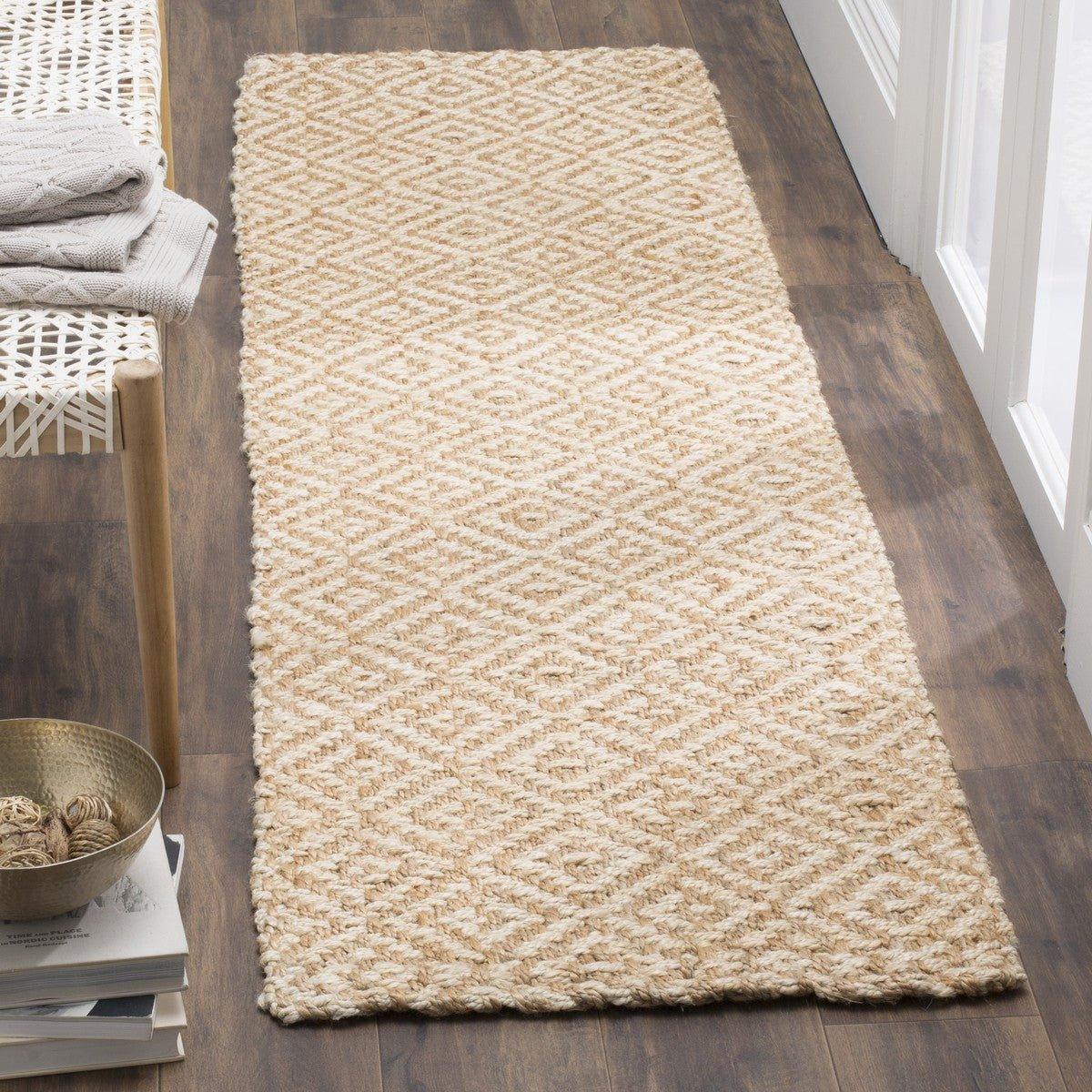 Diamond Pattern Jute and Ivory Natural Rug