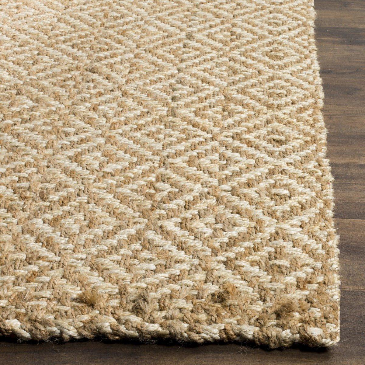 Diamond Pattern Jute and Ivory Natural Rug