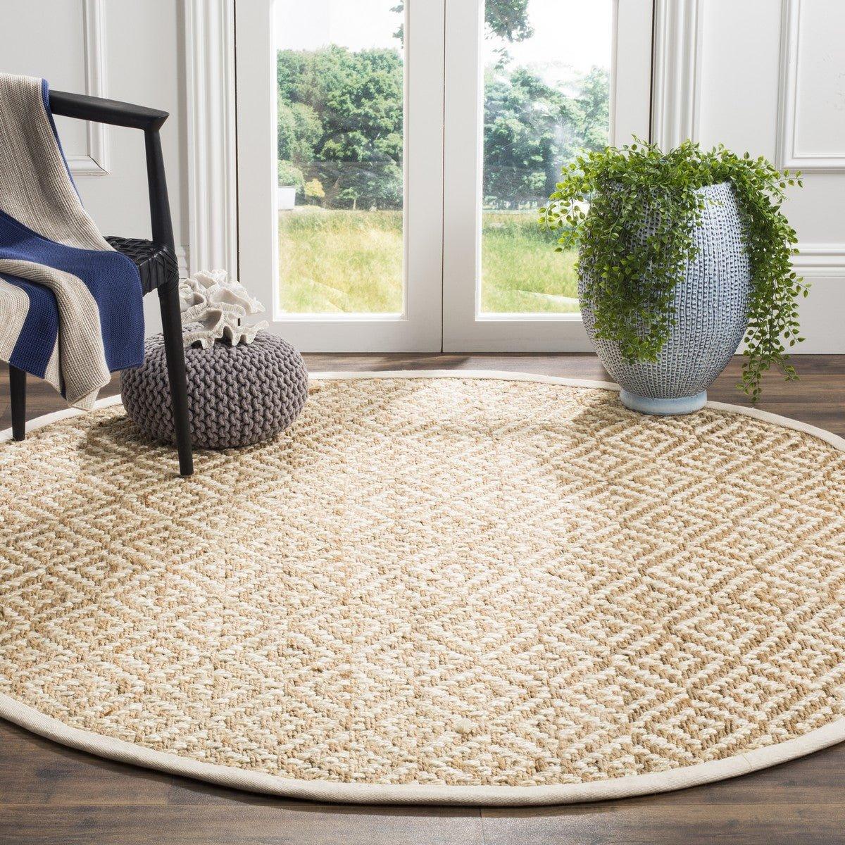 Diamond Pattern Jute and Ivory Natural Rug