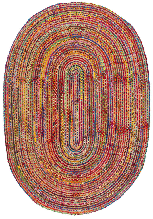 Area Rug Cape Cod Miah Braided Round 3ftx5ft Oval in Red And Multi