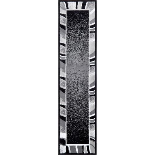 Abstract Border Runner Area Rug Black and Grey 86x21 Inches